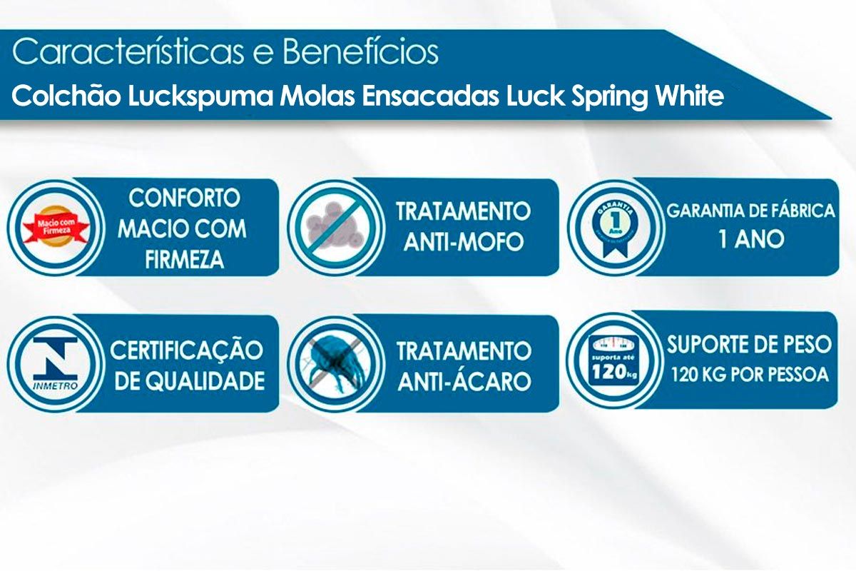 Conjunto Box - Colchão Luckspuma Molas Ensacadas MasterPocket Luck Spring One Side + Cama Box Courano White