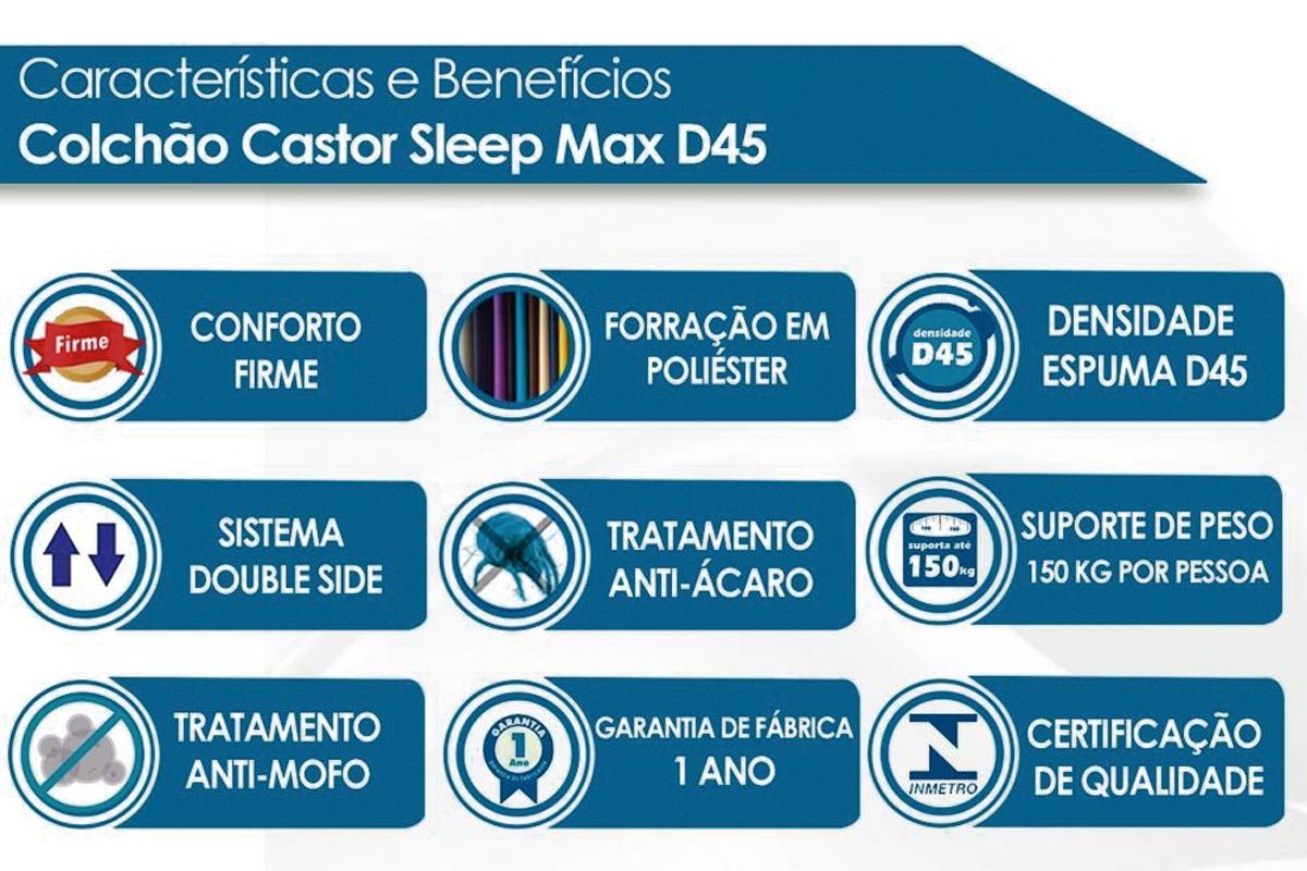 Conjunto: Colchão Castor Espuma D45 Sleep Max + Cama Box