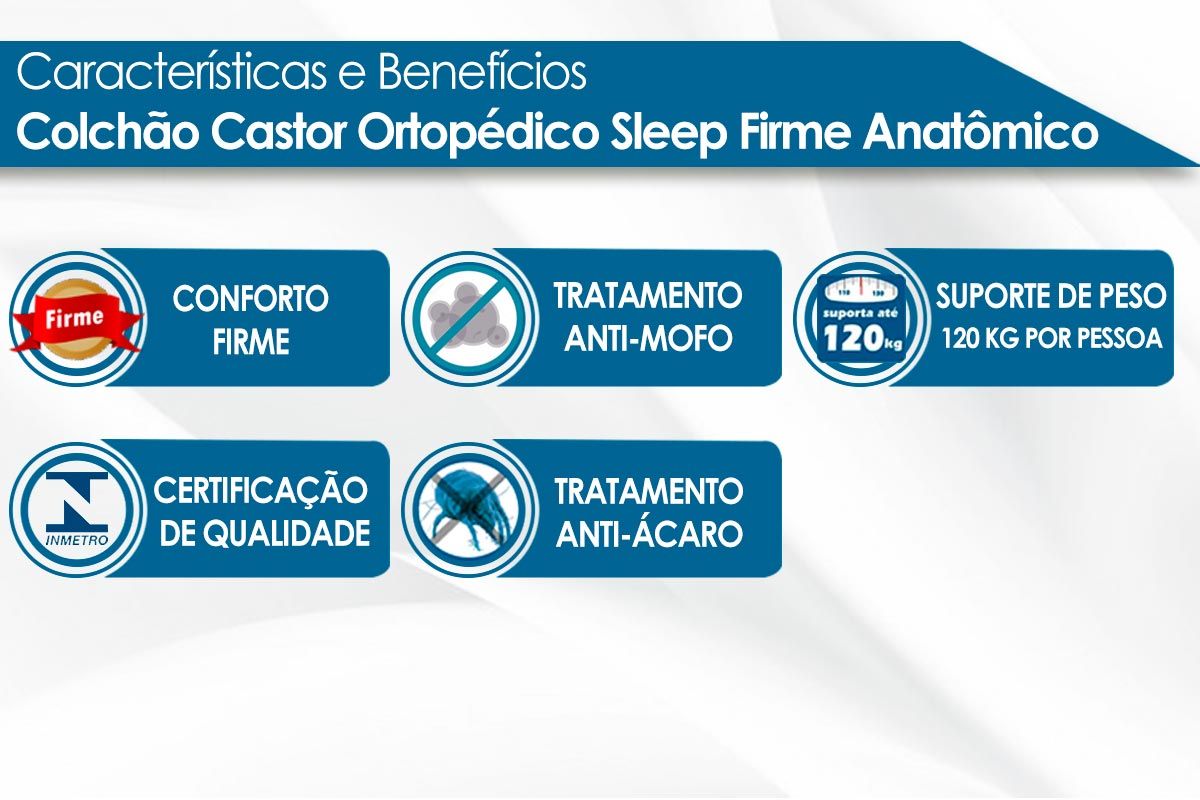 Conjunto Box: Colchão Castor Espuma Ortopédica Sleep Anatômico c/ 22 alt. + Cama Box Courano White