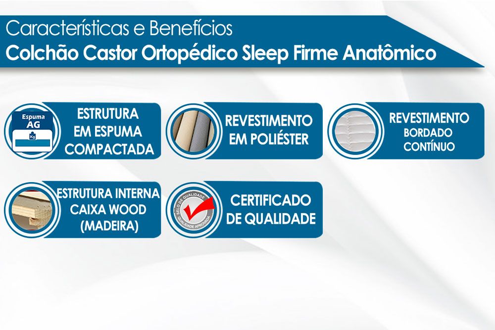 Conjunto Box: Colchão Castor Espuma Ortopédica Sleep Anatômico c/ 22 alt. + Cama Box Courano White