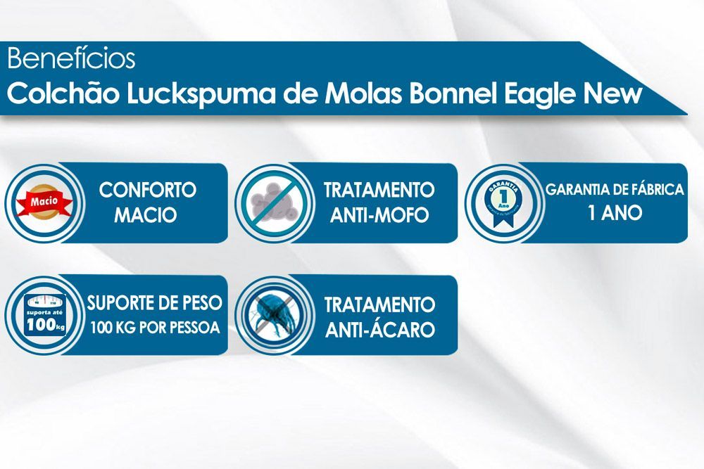 Conjunto Box - Colchão Luckspuma Molas Bonnel Eagle Spring White + Cama Box Nobuck Black