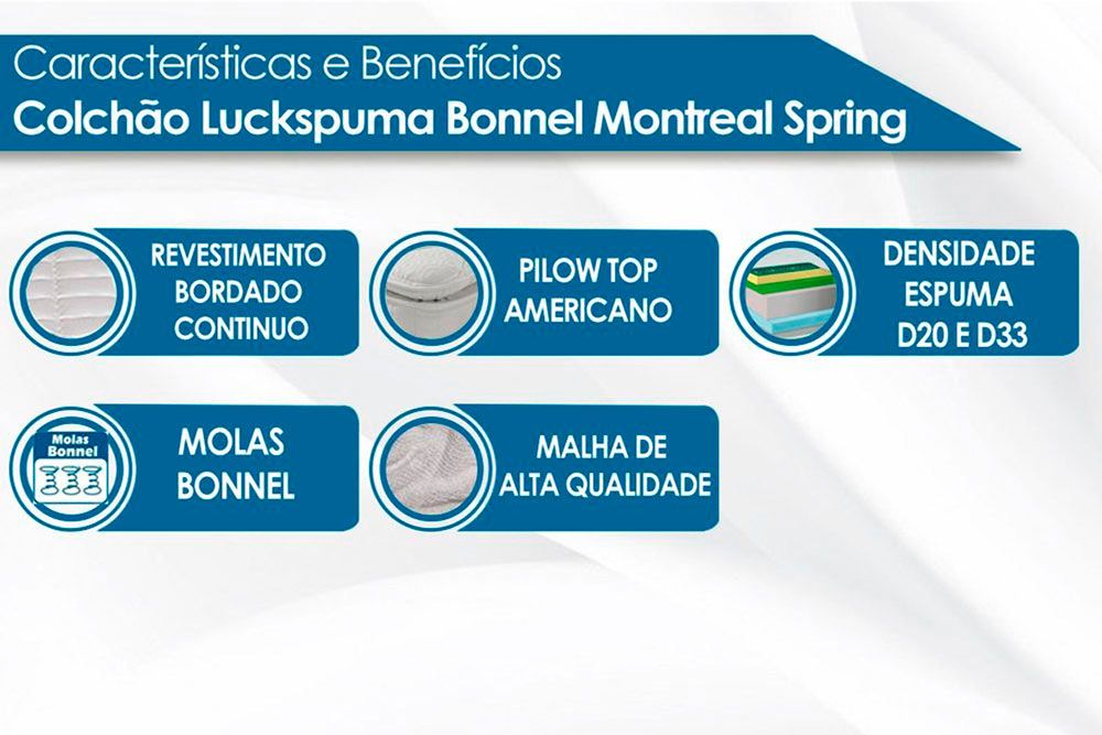 Conjunto Box - Colchão Luckspuma Molas Bonnel Montreal Spring OF + Cama Box Universal CRC Courano Branco