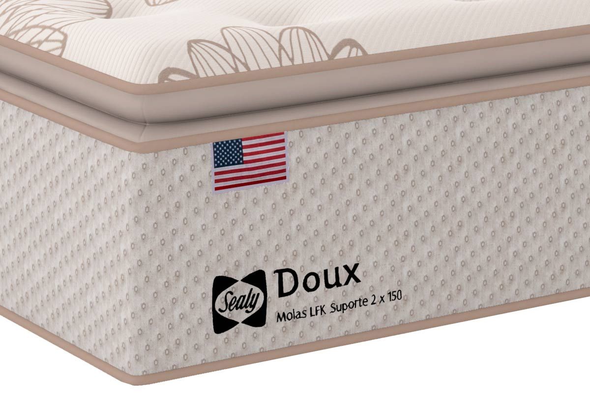 Conjunto Box - Colchão Sealy Molas Posturepedic Doux Confort + Cama Box Nobuck Rosolare Café