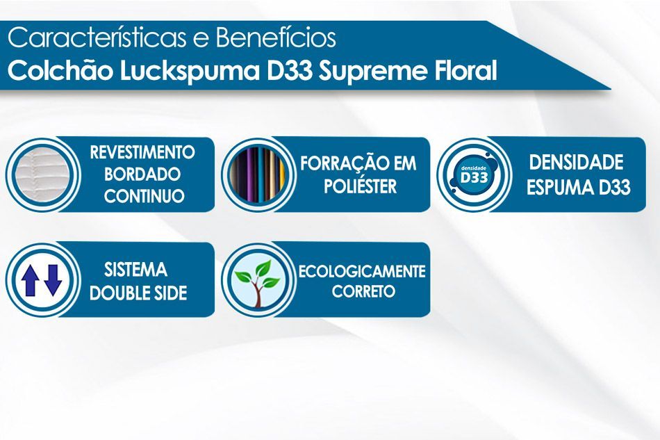 Conjunto Box: Colchão Luckspuma Espuma D33 Supreme Floral Selado + Cama Baú Courano Bianco