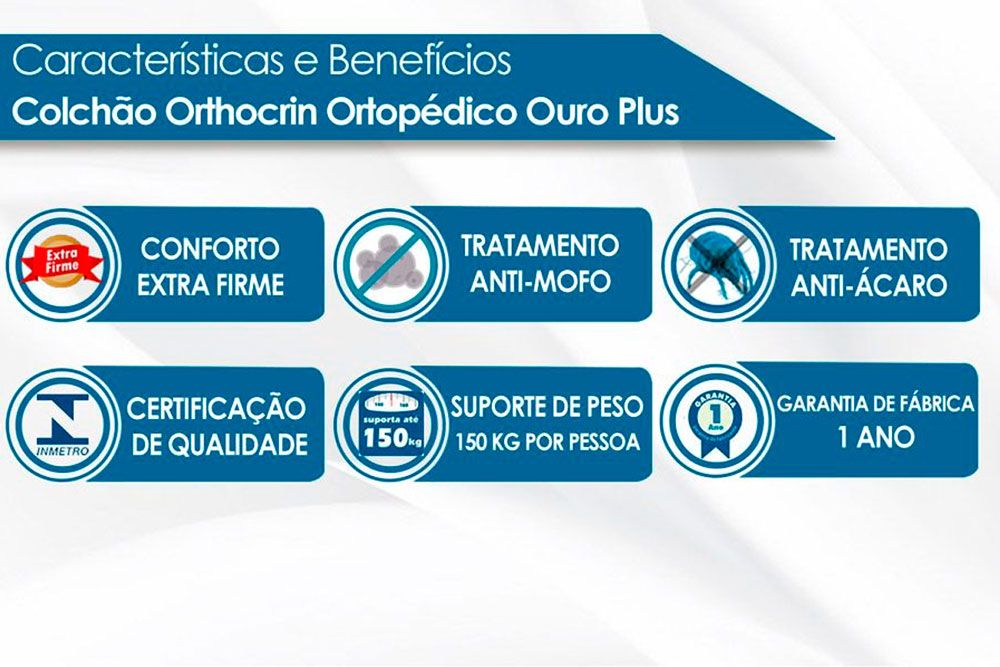 Conjunto Box: Colchão Orthocrin Orthoclínico Ouro Plus Eurotop + Cama Box Baú Courano White