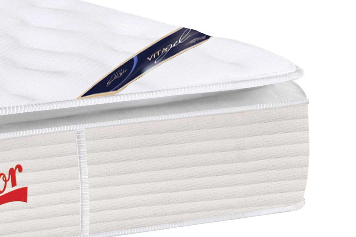 Colchão Castor de Molas Ensacadas Pocket Viategel SLX Pillow Top Double Face + Cama Box Universal Courano White