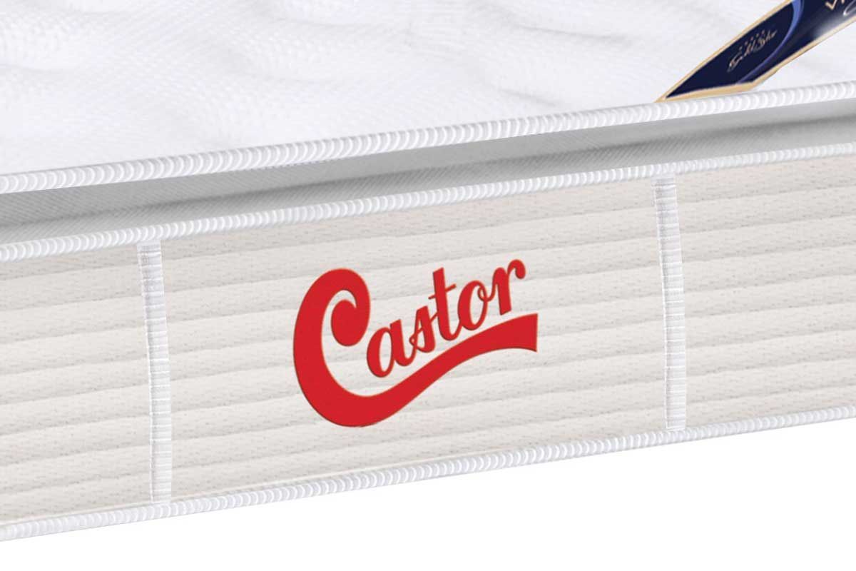 Colchão Castor de Molas Ensacadas Pocket Viategel SLX Pillow Top Double Face + Cama Box Universal Courano White