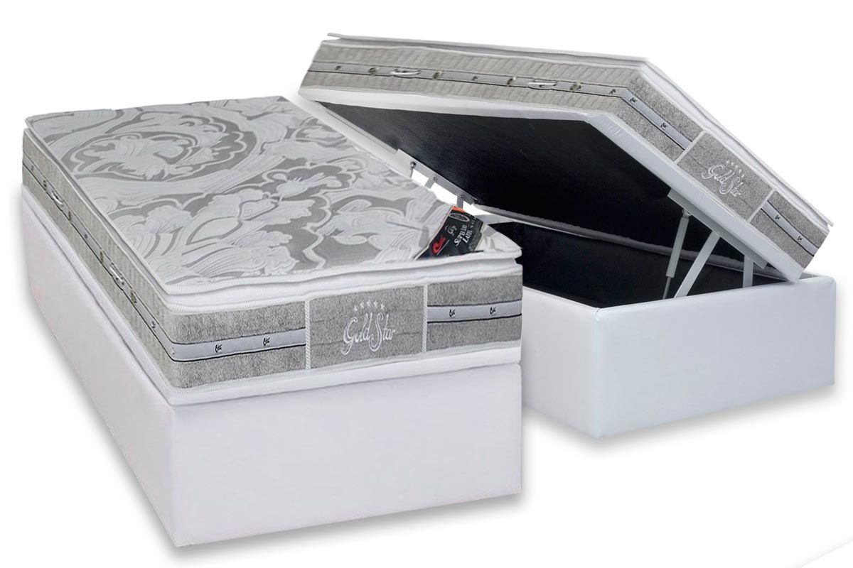 Conjunto Box Baú - Colchão Castor de Molas Ensacadas Pocket Super luxo Látex SLX + Cama Box Baú Nobuck Cinza
