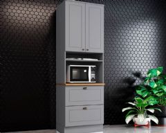 Paneleiro de Cozinha Americana c/1 Forno e 3 Portas c/1Basculante 71x20cm - Henn - Cor Cinza/Nature