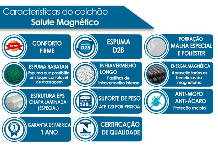 Conjunto Cama Box Colchão Magnético Infravermelho Salute + Cama Universal Courano Branco