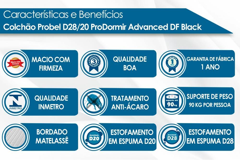 Cama Box: Colchão Espuma Probel D28 ProDormir Advanced + Base CRC Suede Gray