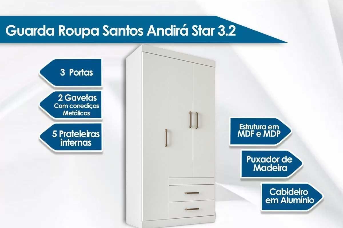Guarda Roupa Star 3.2+Box+Colchão Orthoflex D33 Comfortpedic