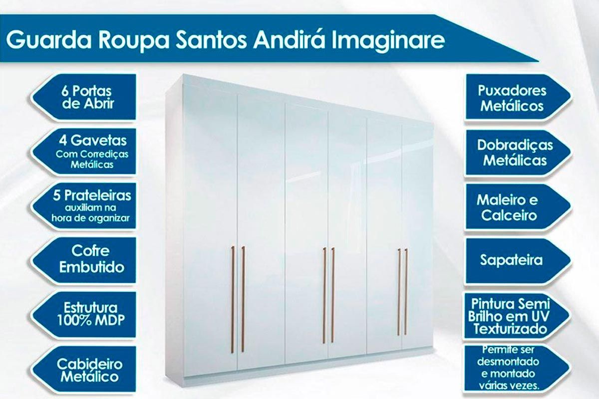 Guarda Roupa Santos Andirá Imaginare+Cama Box Ortobom