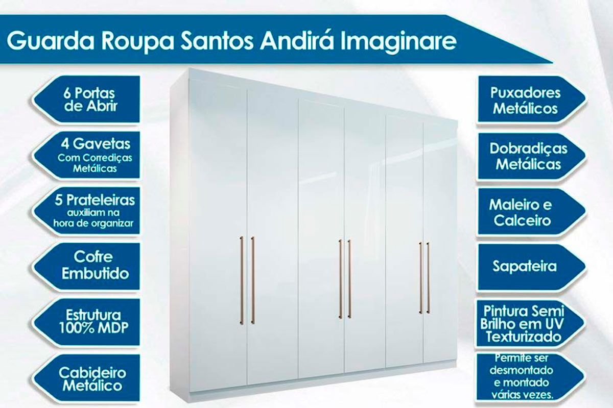 Guarda Roupa Santos Andirá Imaginare+Cama Box Castor System