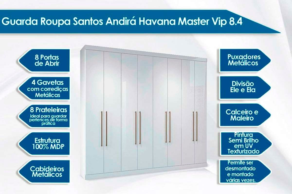 Guarda Roupa Santos Andirá Vip 8.4+Cama Box Orthoflex