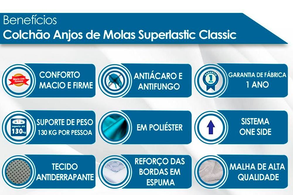 Conjunto Box - Colchão Anjos Molas Superlastic Classic + Cama Box Baú Universal CRC  Courano Branco