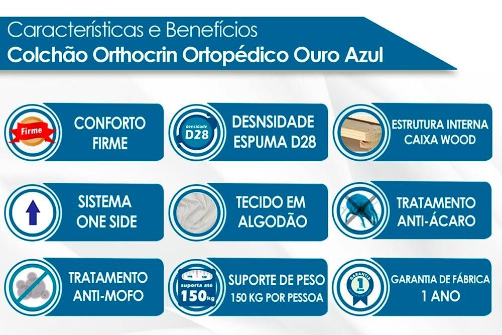 Conjunto Box+Auxiliar+Colchão Orthocrin Ortopédico Ouro Azul