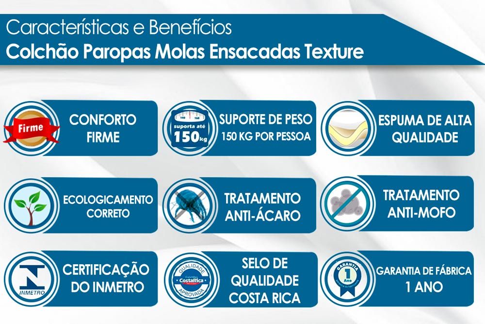 Cama Box Baú: Colchão Molas Ensacadas Paropas MasterPocket Texture + Base CRC Suede Clean