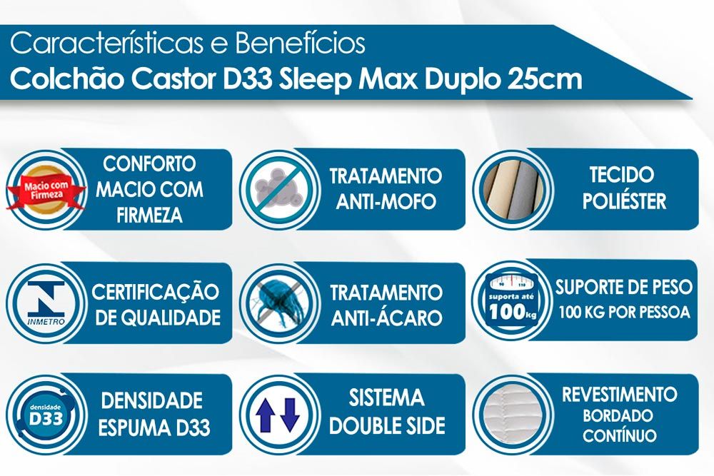 Conjunto-Colchão Castor Espuma D33 Sleep Max+Cama Box Baú