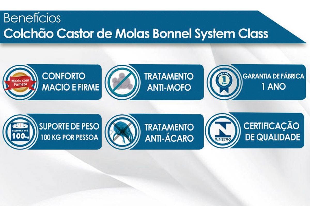 Conjunto-Colchão Castor Molas Bonnel System Class+Cama Baú