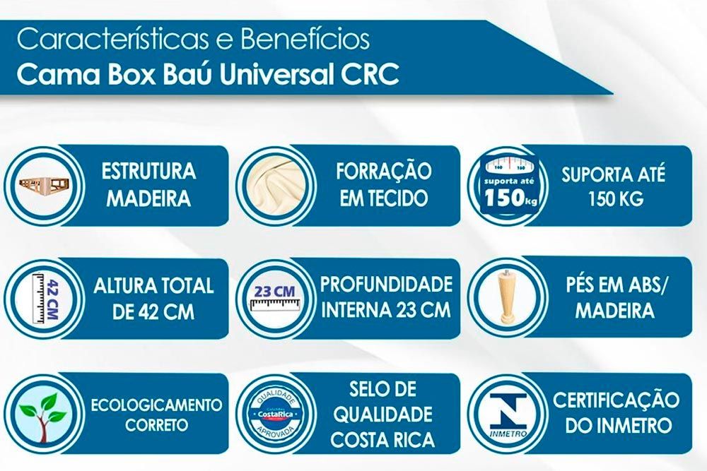 Cama Box Baú: Colchão Espuma D33 Orthoflex Comfortpedic Line + Base CRC Suede Clean