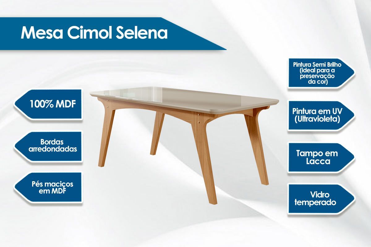 Sala de Jantar Completa Selena Tampo Madeirado c/ Vidro 130x80cm e 4 Cadeiras Fernanda - Cimol