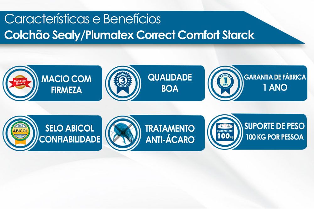 Conjunto Box - Colchão Sealy/Plumatex de Molas Ensacadas Correct Comfort Starck + Cama Box Universal CRC Camurça Cinza