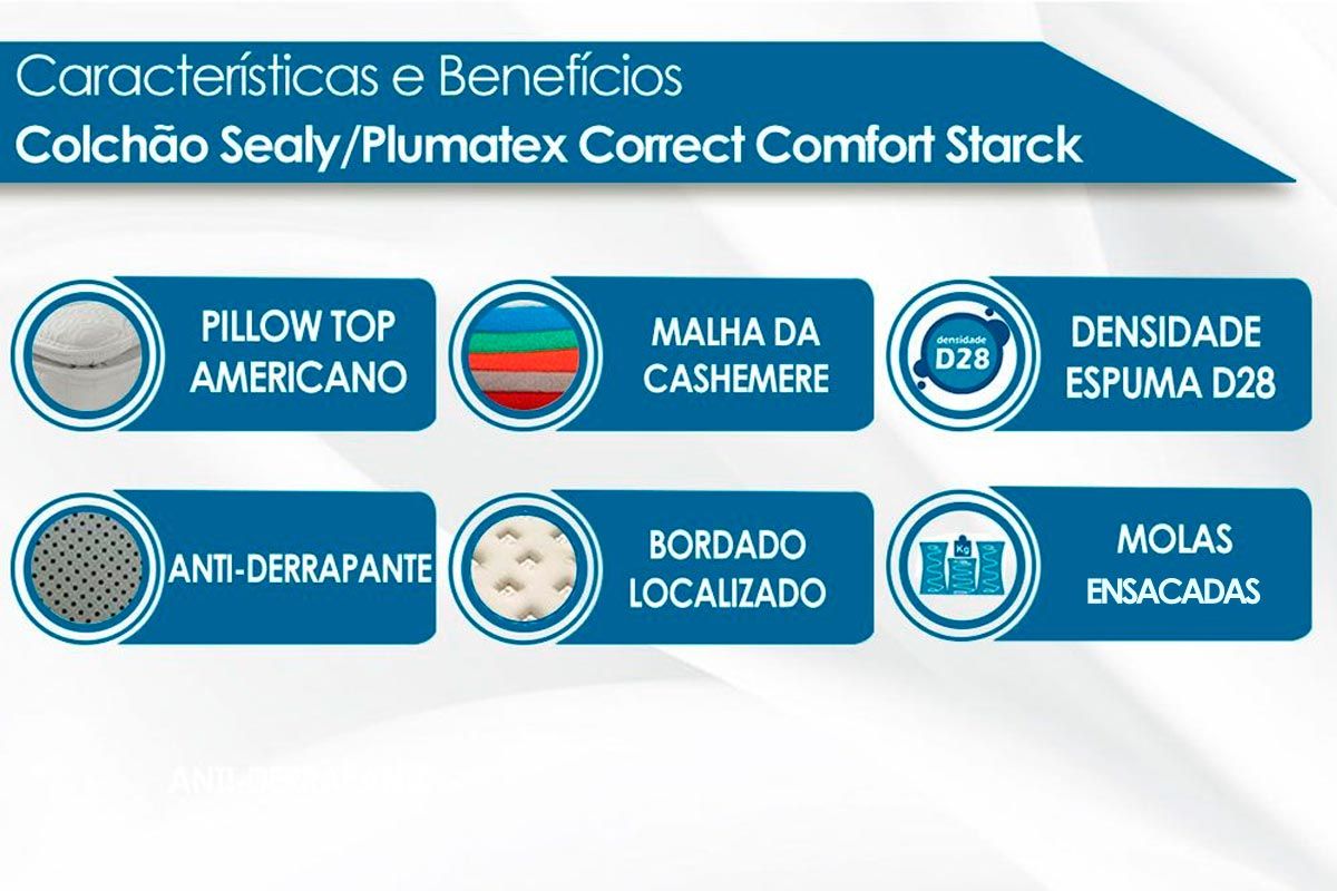 Conjunto Box - Colchão Sealy/Plumatex de Molas Ensacadas Correct Comfort Starck + Cama Box Universal CRC Camurça Cinza