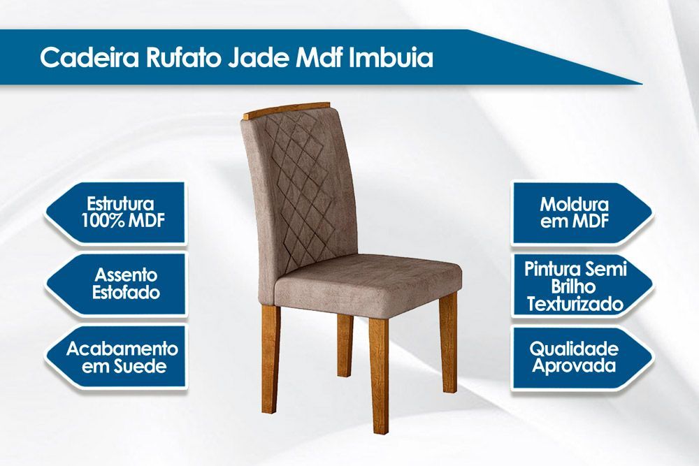 Sala de Jantar Completa Londrina Tampo Madeirado c/ Vidro 180x90cm e 6 Cadeiras Jade - Rufato