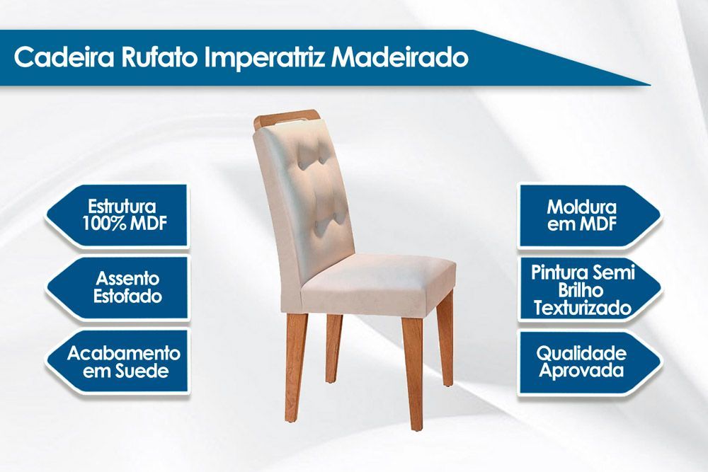 Sala de Jantar Completa Londrina Tampo Madeirado c/ Vidro 180x90cm e 6 Cadeiras Imperatriz - Rufato