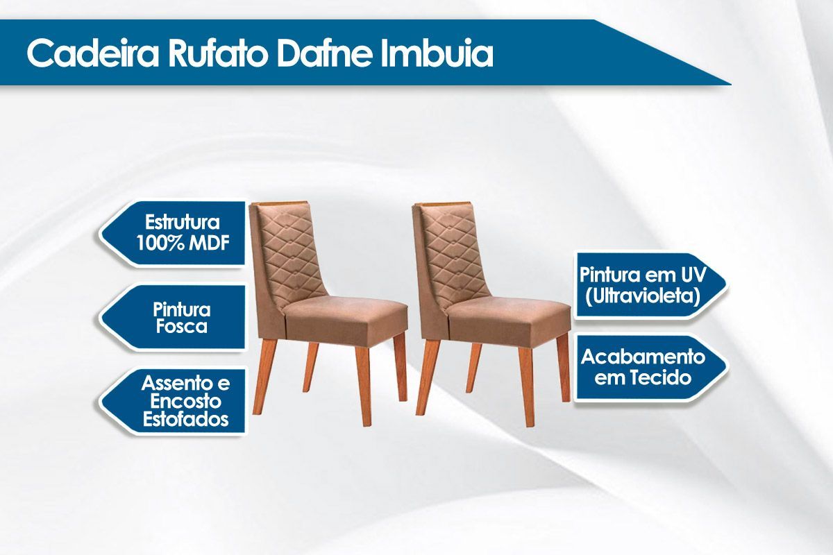 Sala de Jantar Completa Londrina Tampo Madeirado c/ Vidro 180x90cm e 6 Cadeiras Dafne - Rufato