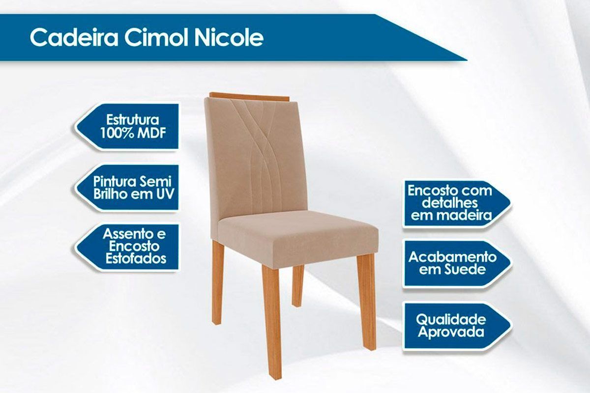 Cadeira Sala de Jantar Nicole Kit 8 Un - Cimol