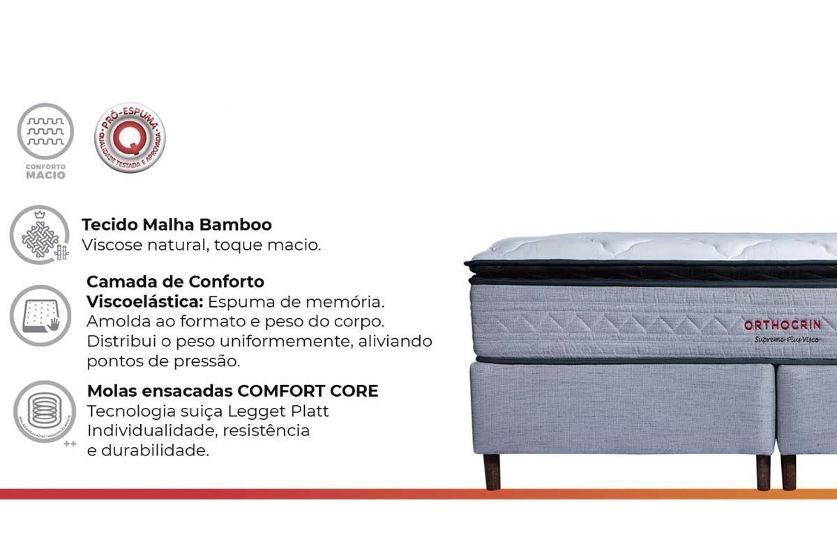 Cama Box: Colchão Molas Ensacadas Orthocrin MasterPocket  Supreme Plus + Base CRC Suede Cinza