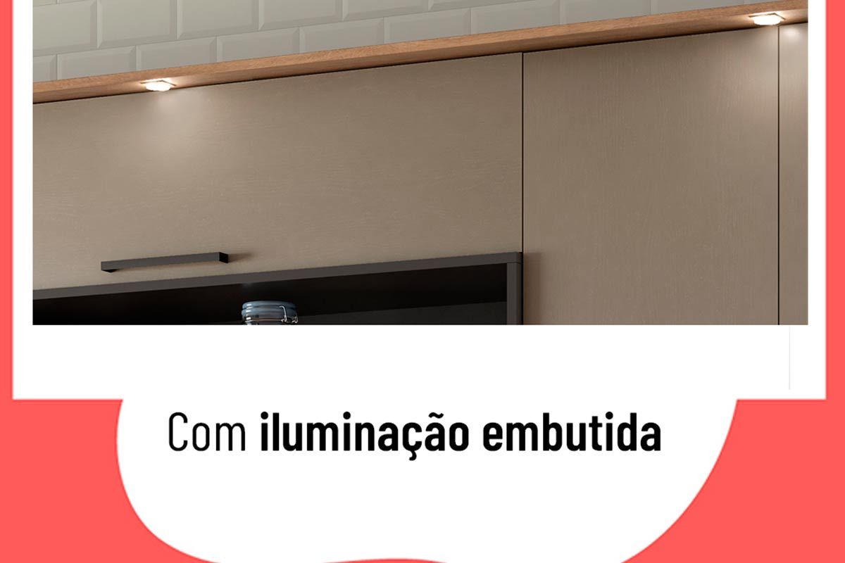 Cozinha Completa Thela Caiena 4 Peças c/LED (1Aéreo+2Balcões+1Paneleiro) CZ86A - Telasul