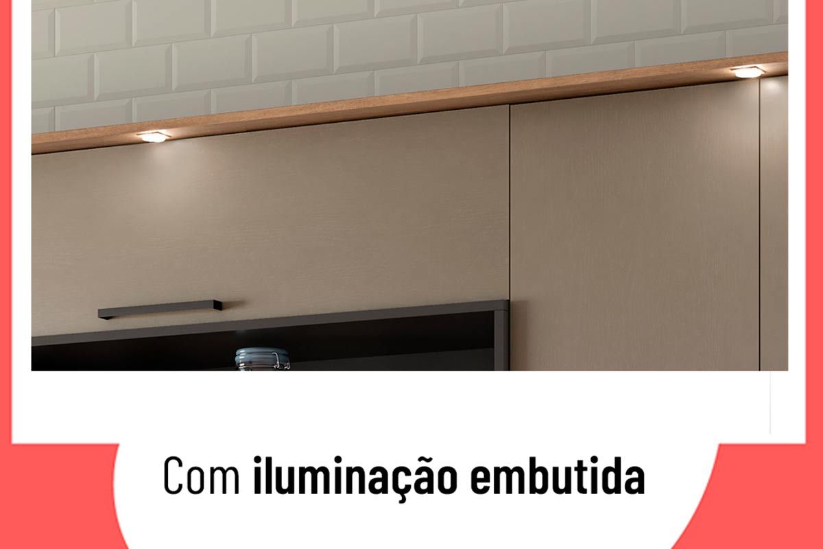 Cozinha Completa Thela Caiena 2 Peças c/LED (1Aéreo+1Balcão) CZ50A - Telasul