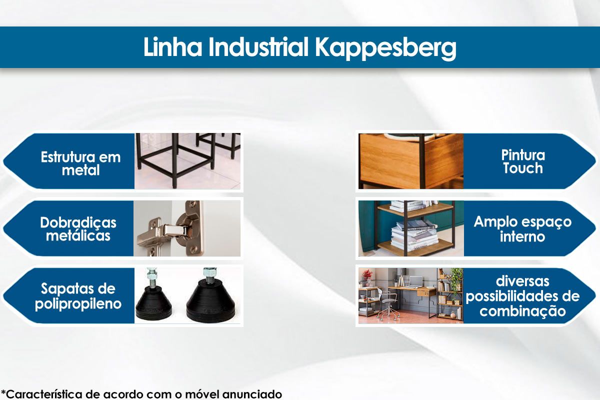 Escritório Completo Industrial (2 Escrivaninhas. 3 Nichos) 5 Peças - Kappesberg