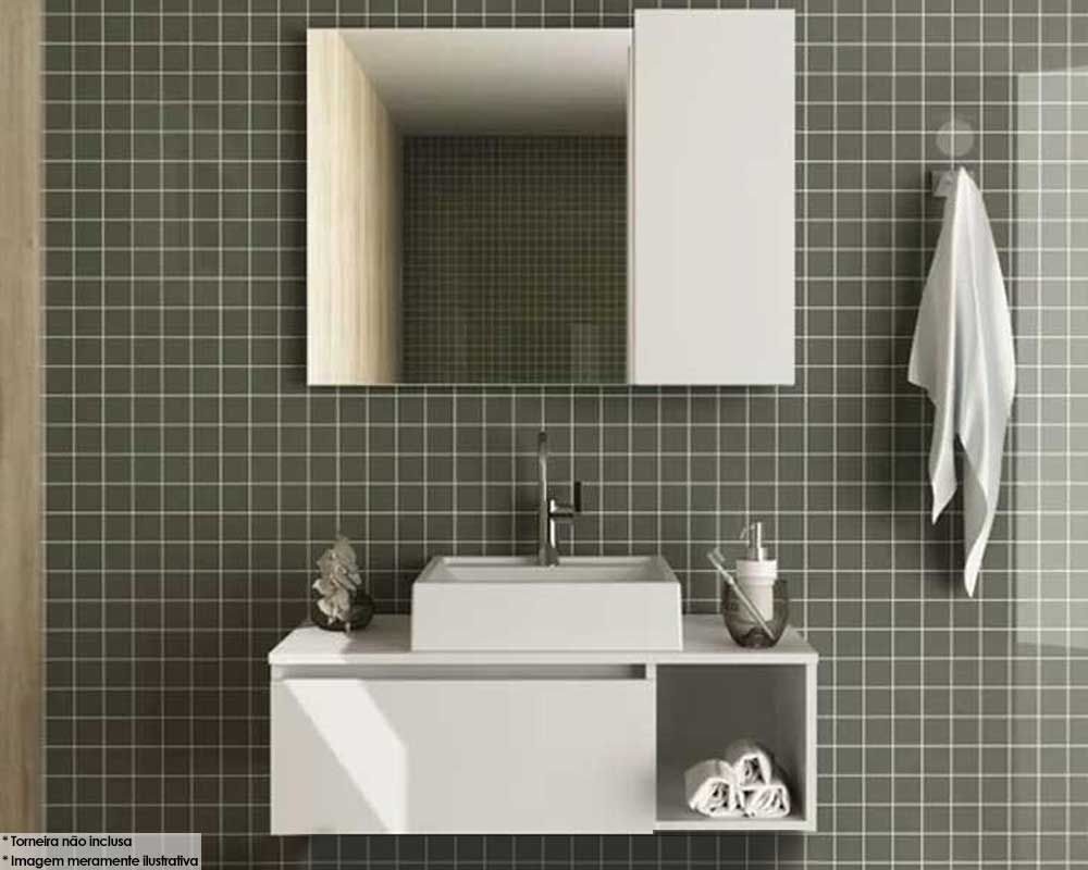 Conjunto de Banheiro Armário c/ Espelho BN3602 e Balcão Suspenso BN3601 c/ Cuba Pia BN3600 80cm - Tecno Mobili