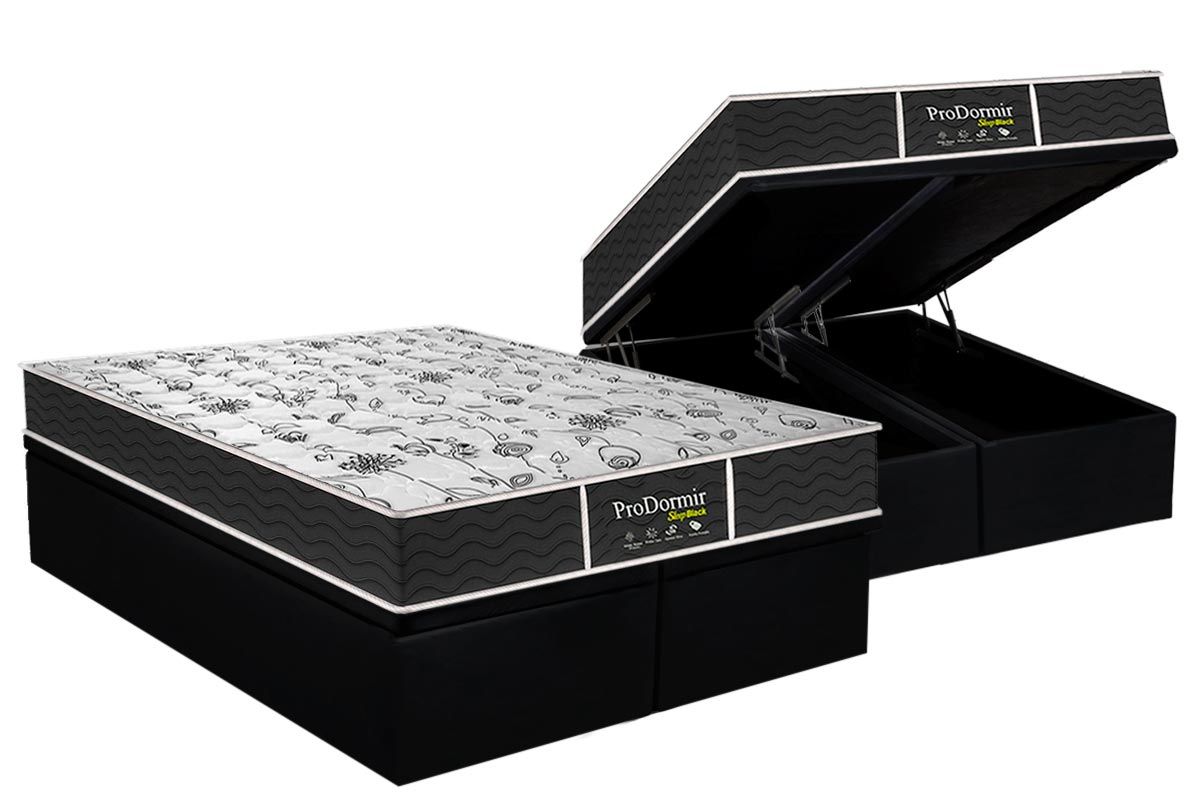 Cama Box Baú: Colchão Molas Probel Prolastic ProDormir Sleep + Base CRC Courano Black