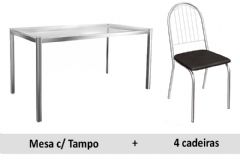 Sala de Jantar Completa Reno c/ Tampo Vidro 150x80cm e 4 Cadeiras Noruega - Kappesberg