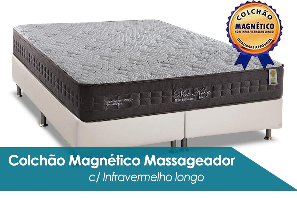 Conjunto Box-Colchão Anjos Molas Ensacadas MasterPocket New King Magnético c/ Massageador+Cama Box Courano Bianco