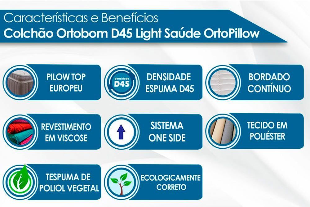 Conjunto Colchão Ortobom Espuma D45 Light Ortopilow+Cama Box